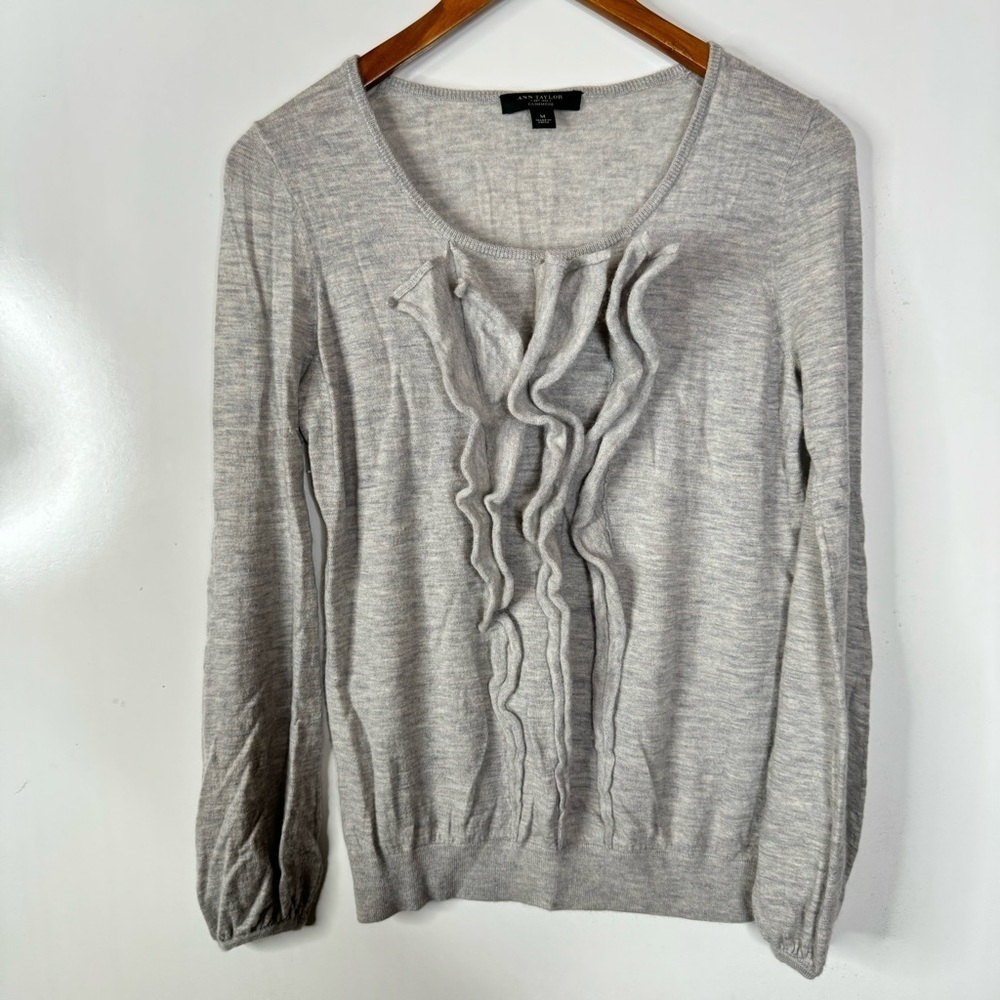 Ann Taylor Cashmere Gray Long Sleeve Sweater Size Medium